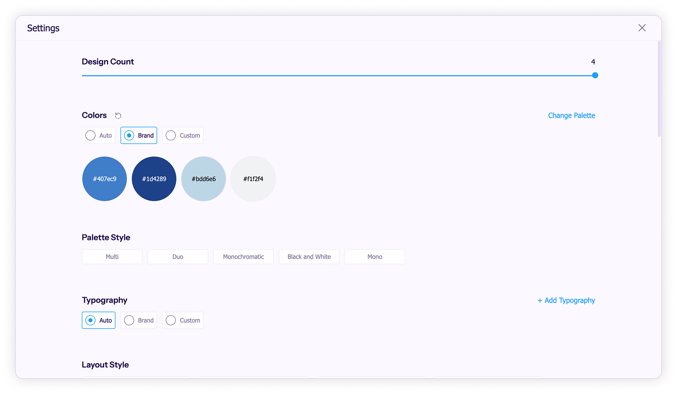 Generation settings-Generation settings for brand colors and fonts