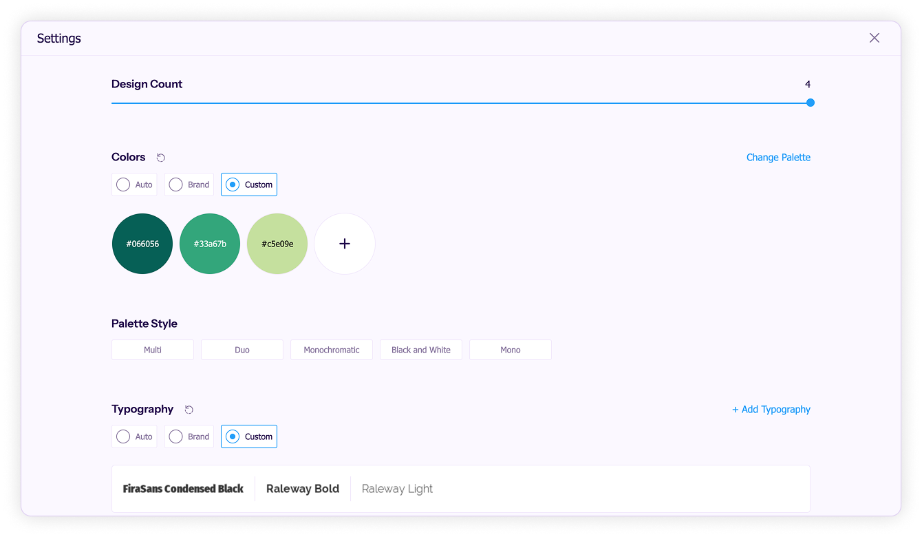 Generation settings-Generation settings for custom colors and fonts