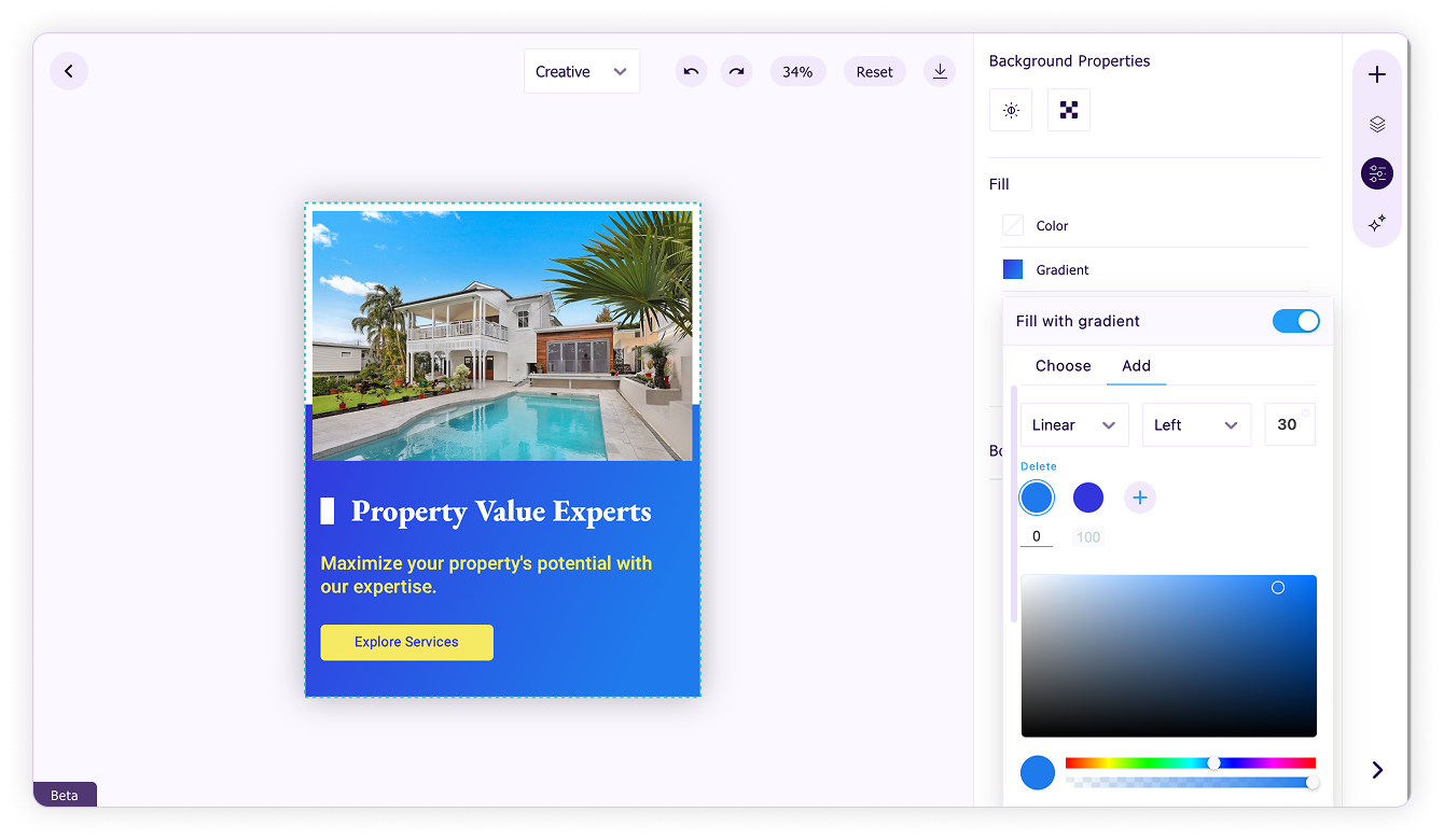 Edit colors-Add gradient to design layer