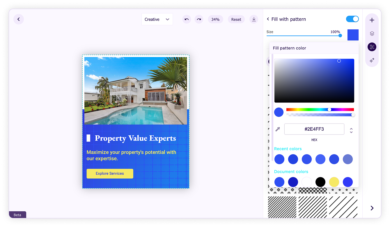 Edit colors-Add pattern to design layer