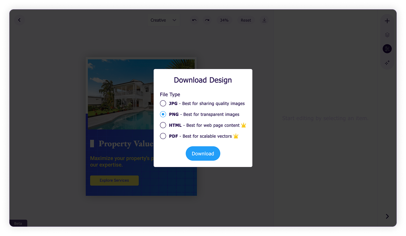 Download edited design-Change design download format