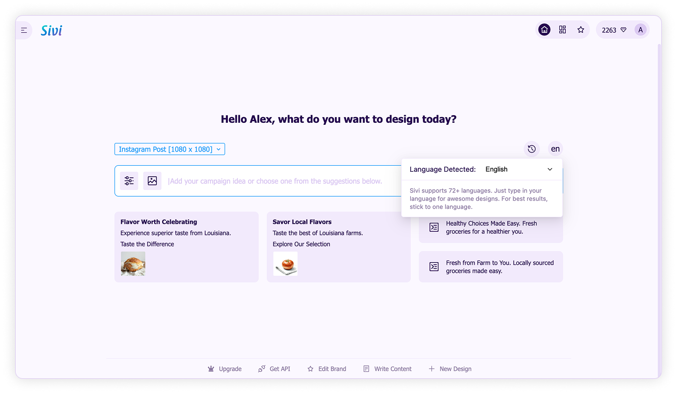 Languages-Homepage with language settings