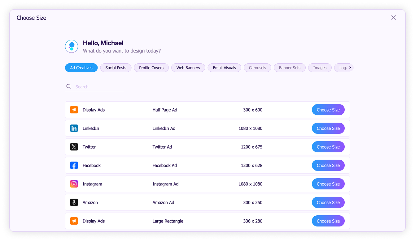 Prompt to design-Select design size