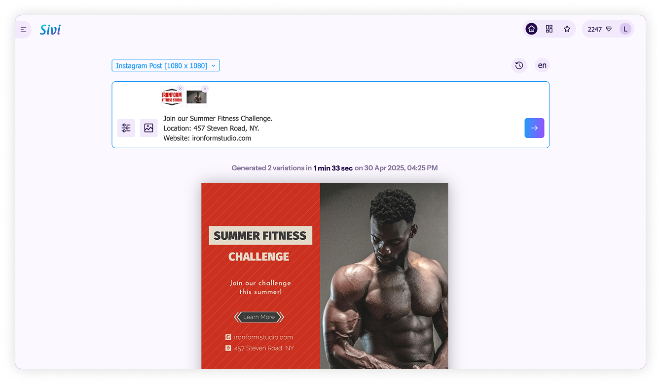 One prompt for multiple platforms-Generate fitness Instagram post