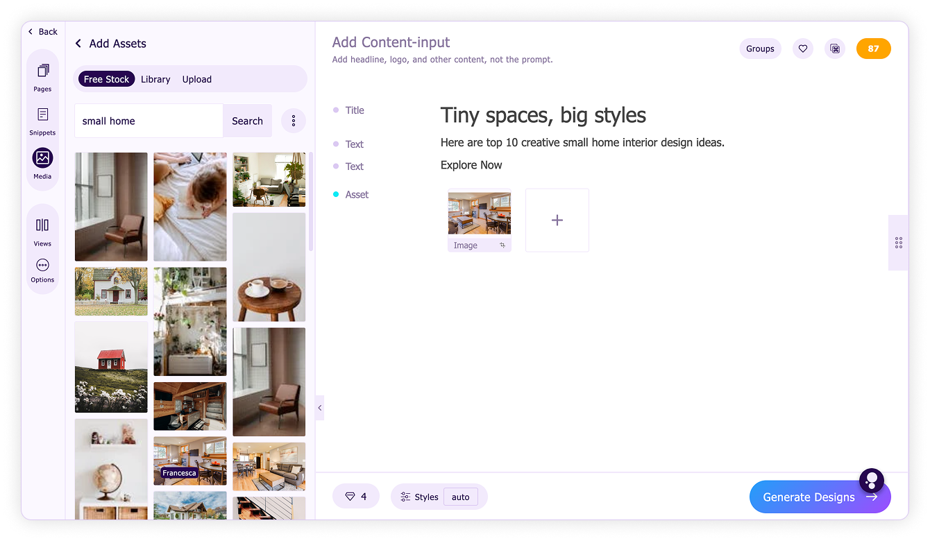 Add assets-Choose asset from free stock images