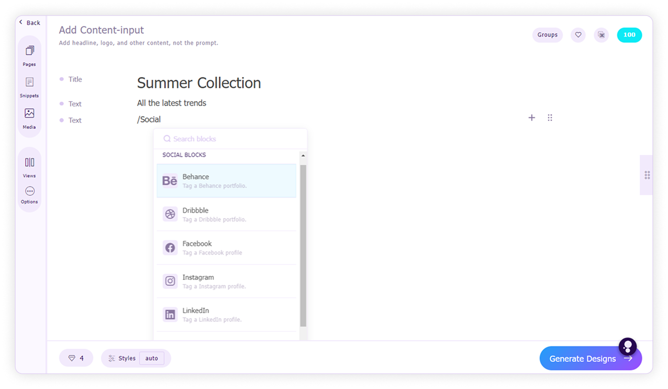 Add contact and social-Select social block