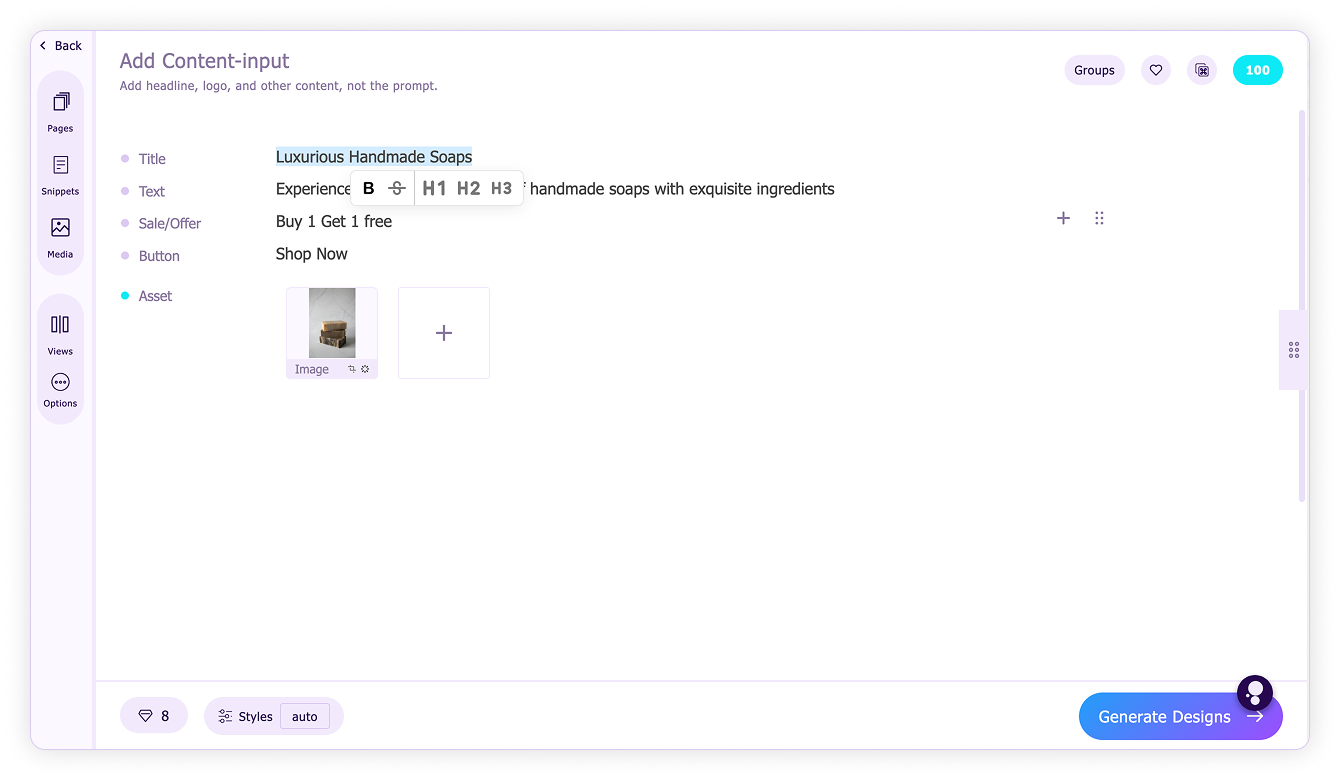 Add heading-Select the title content