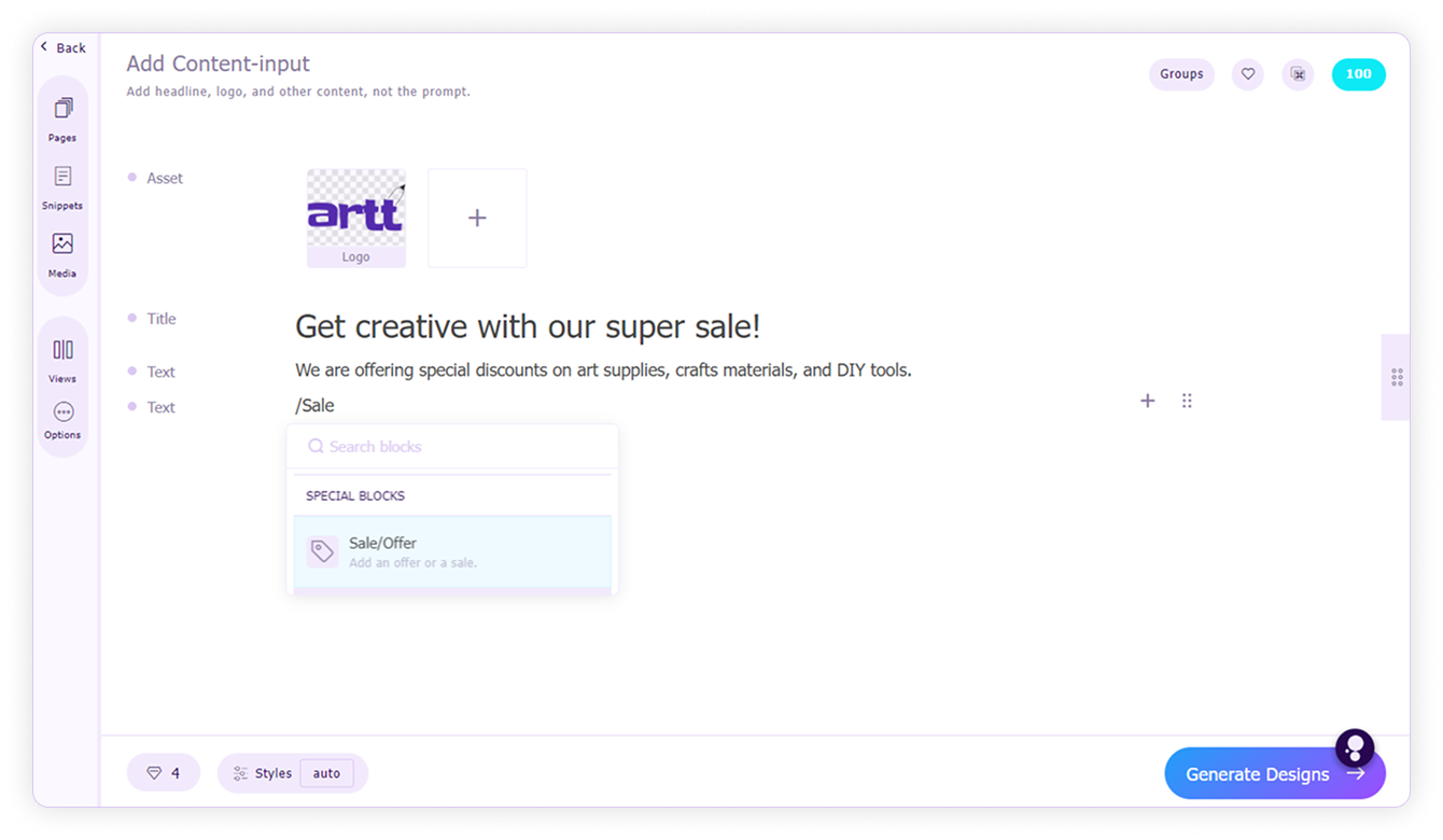 Add an offer-Add sale block