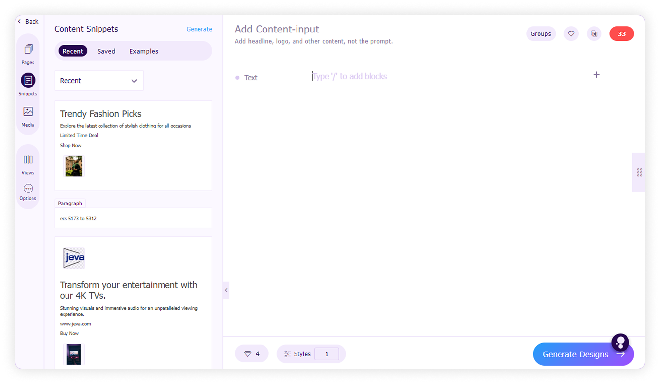 Content snippets-Click snippets