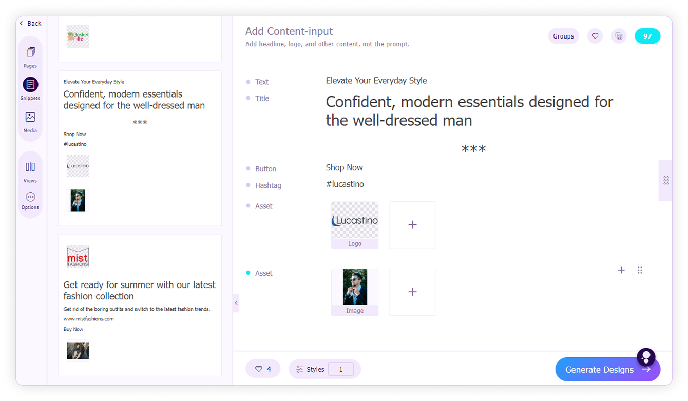 Content snippets-Add to editor