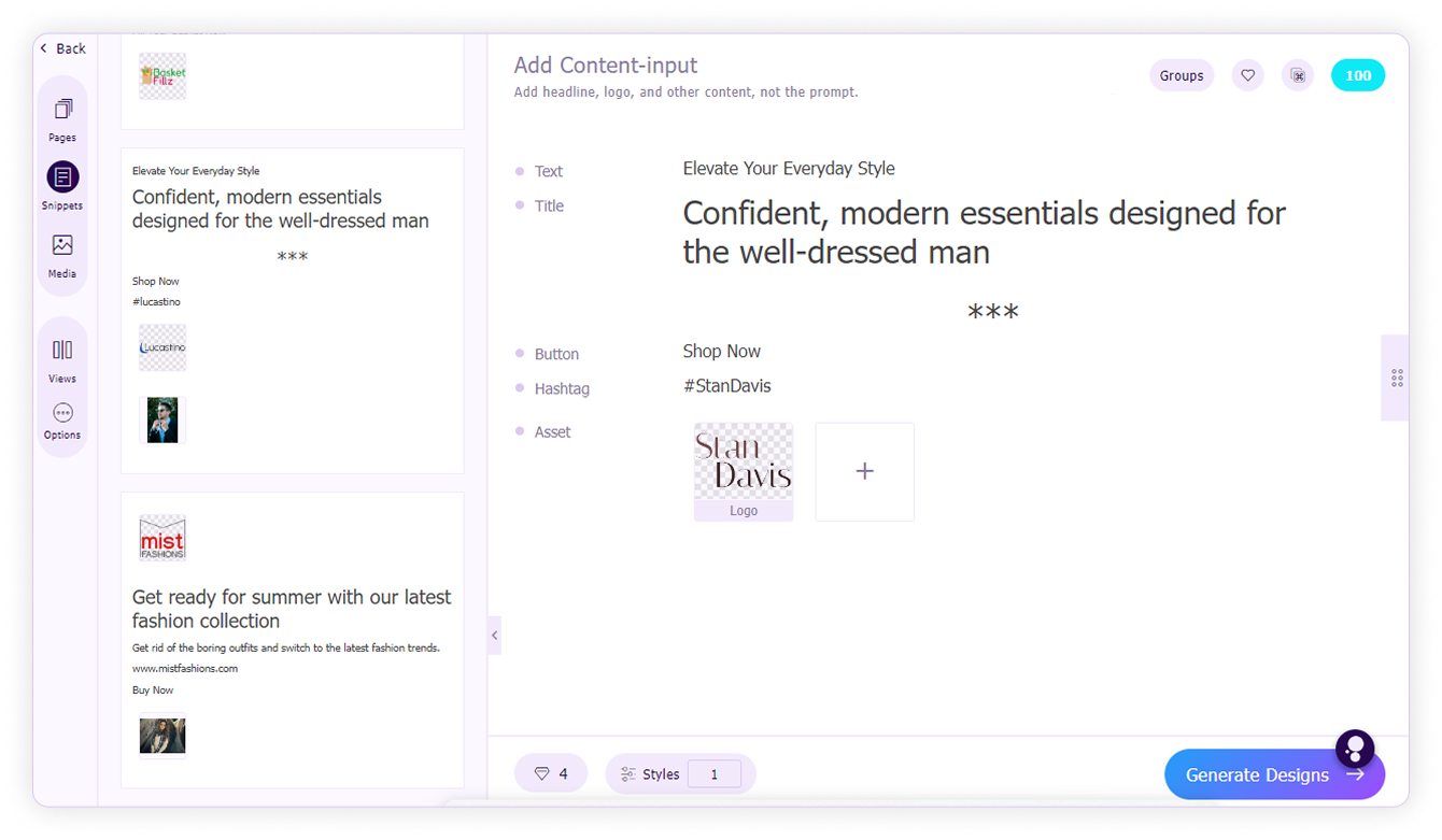 Content snippets-Edit content