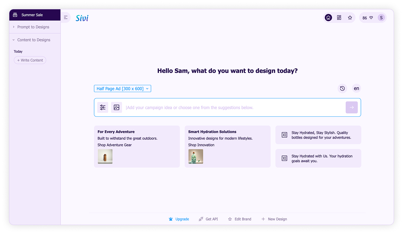 Generate designs for your content-AI design homepage