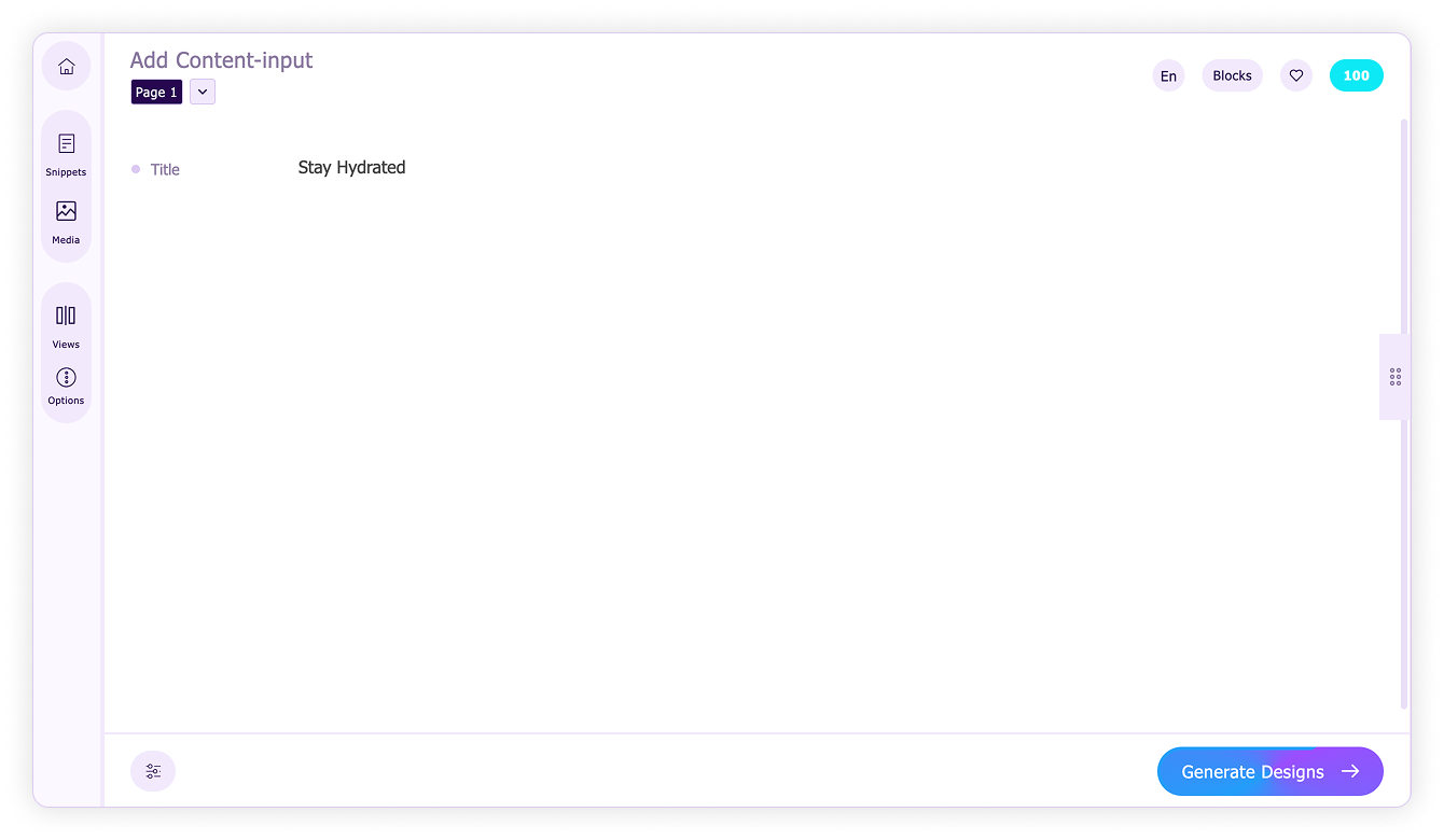 Generate designs for your content-Add title in content editor
