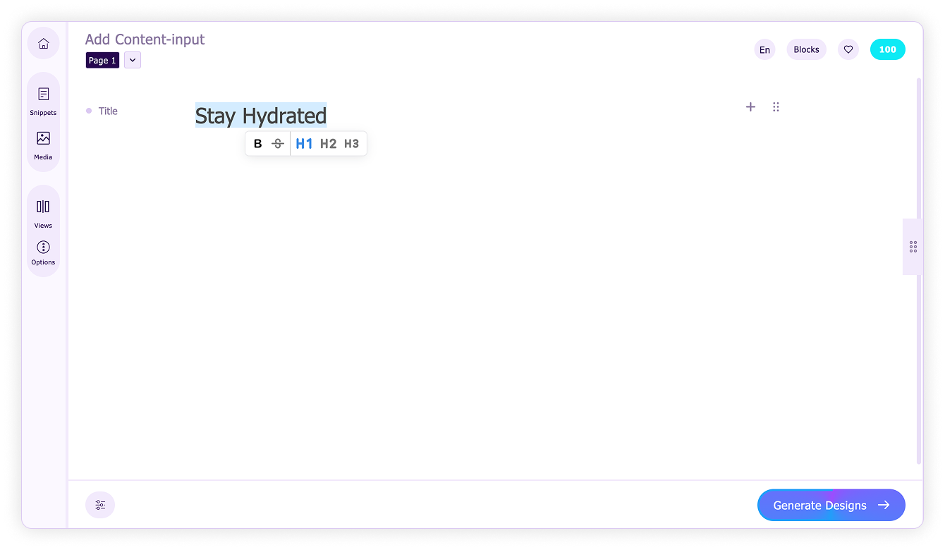 Generate designs for your content-Add heading