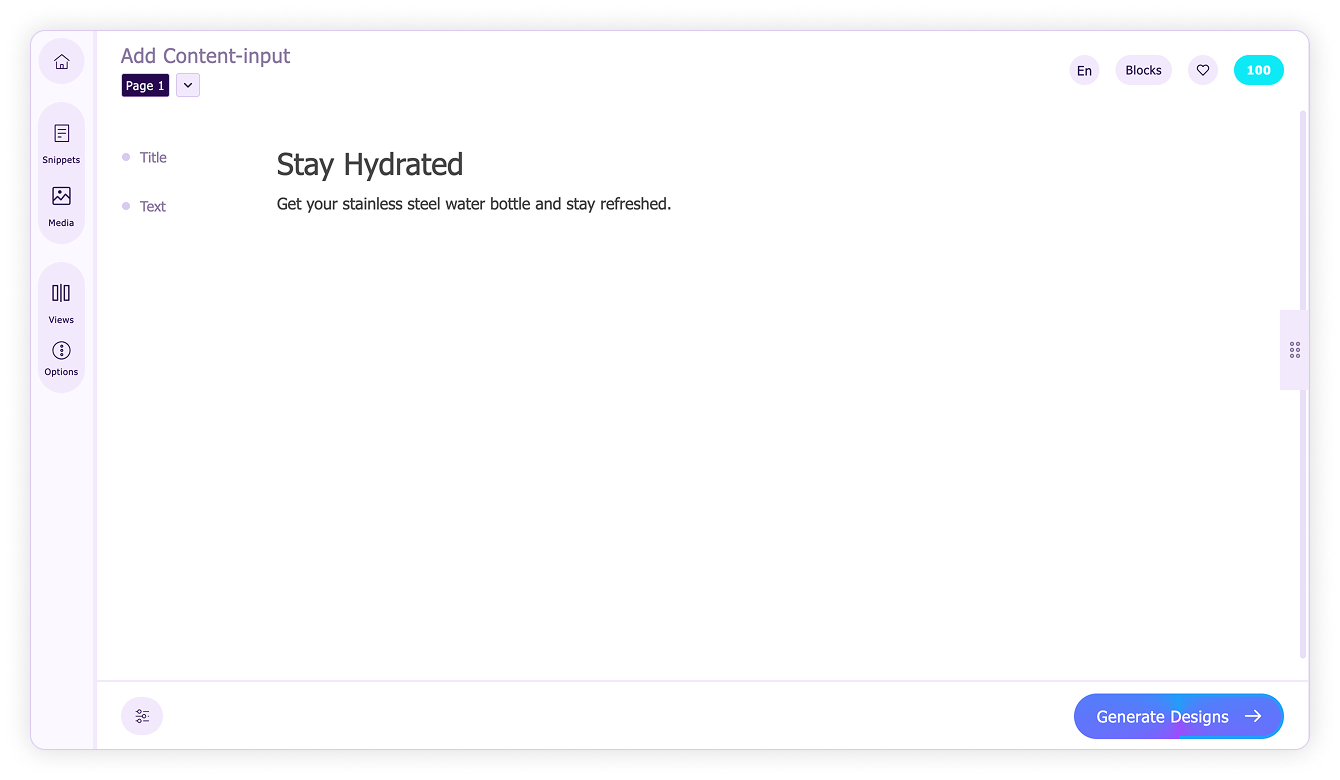 Generate designs for your content-Add subtext
