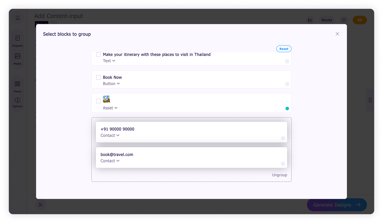Group blocks-Ungroup the content blocks